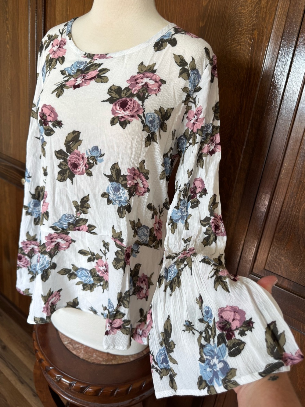Abercrombie Fitch Vintage Y2K Floral Babydoll Peplum Blouse Bell Sleeve Coquette